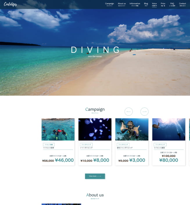 ウェブサイト DIVINGのトップ画像